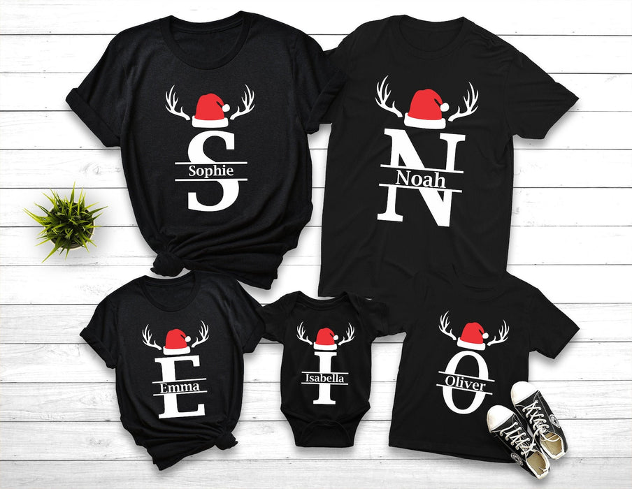 Personalized Matching Family Christmas Shirts Cute Santa Deer Horn Shirts Custom Name Family Members