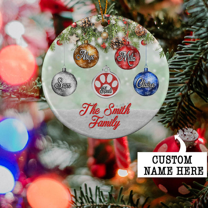 Personalized Ornament For Family Dog Lovers Floral Ball With Paws Print Ornament Custom Family Members And Pet Names