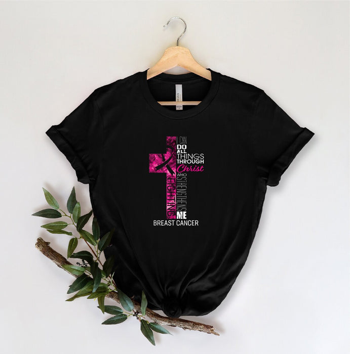 Fighting Breast Cancer Jesus T-Shirt Pink Ribbon Shirt Cancer Survivor Tee For Women Girl Christ Religious