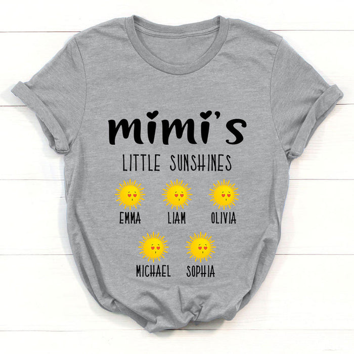 Personalized T-Shirt For Grandma Mimi's Little Sunshines Cute Sun With Funny Face Printed Custom Grandkids Name