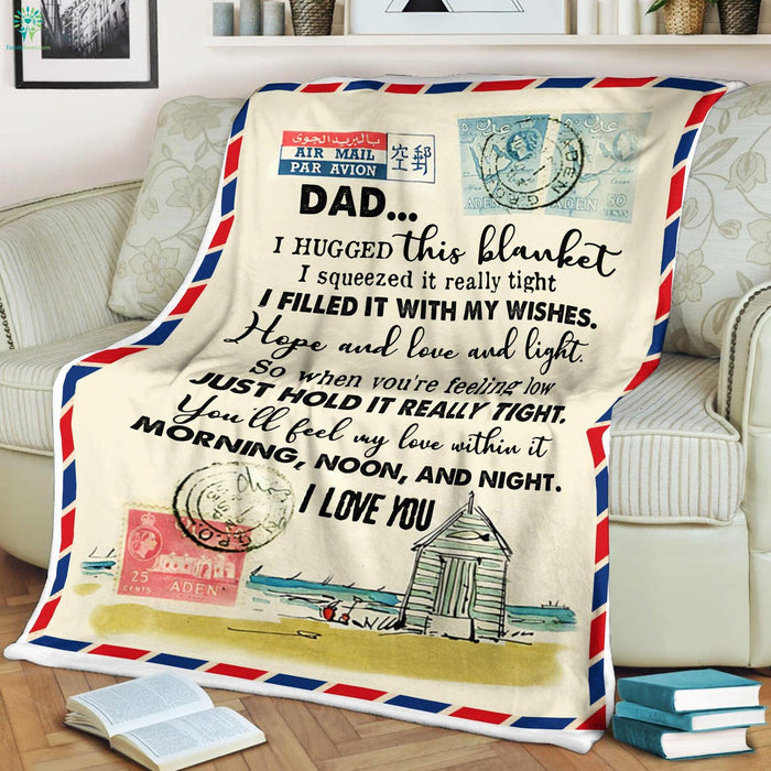 Vintage Letter Blankets For Father From Daughter Son Dad I Hugged This Blanket Love Airmail Print Fleece Blankets