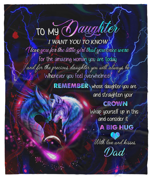 Personalized Dragon And Wolf Thunder Blanket To My Daughter From Dad Consider It A Big Hug Fleece Sherpa Blanket