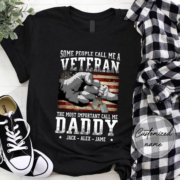 Personalized T-Shirt For Army Dad Some People Call Me A Veteran US Flag Printed Custom Kids Name