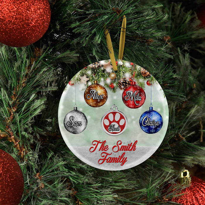 Personalized Ornament For Family Dog Lovers Floral Ball With Paws Print Ornament Custom Family Members And Pet Names