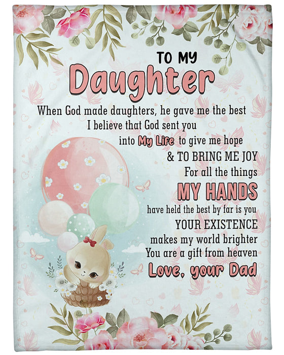 Personalized Blanket To My Daughter From Dad You Are A Gift From Heaven Cute Bunny & Flower Print Custom Name