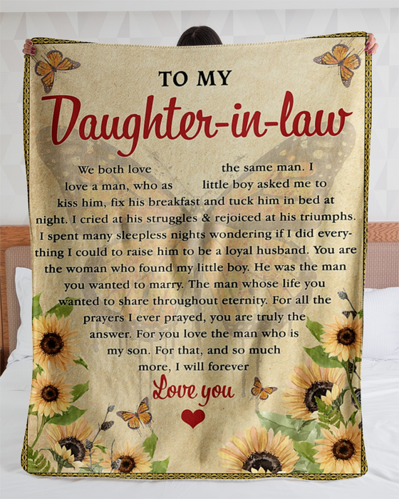 Personalized To My Daughter In Law Blanket Vintage Sunflowers Butterflies Message Custom Name Gifts For Christmas