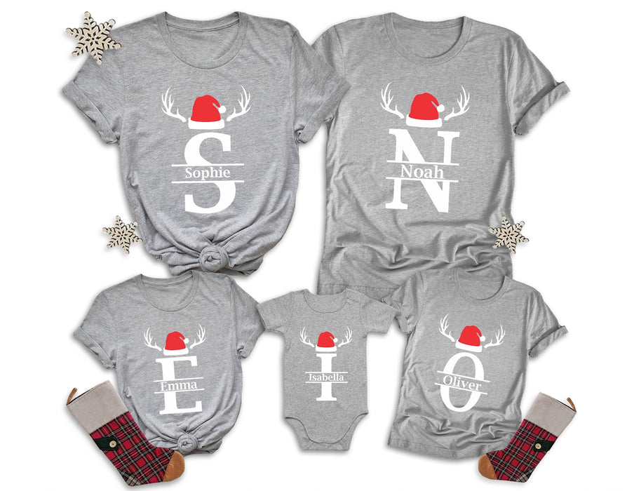 Personalized Matching Family Christmas Shirts Cute Santa Deer Horn Shirts Custom Name Family Members