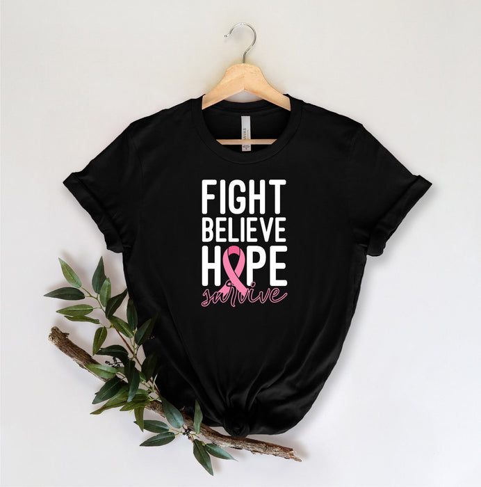 Fight Believe Hope Survive Shirt For Women Girl Breast Cancer Survivor T Shirt Funny Pink Ribbon Tee Graphic