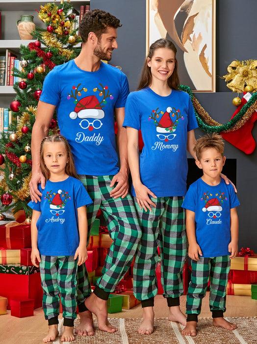 Personalized Christmas Matching Shirt For Family Cute Reindeer With Santa Hat Printed Custom Name