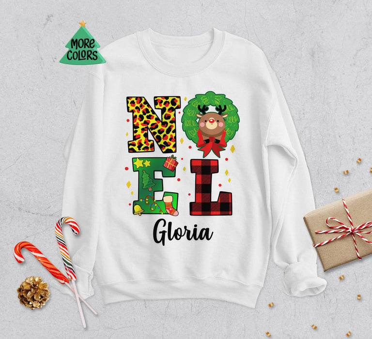 Personalized Matching Sweatshirt & Hoodie For Family Noel With Cute Reindeer Tree & Sock Printed Custom Name