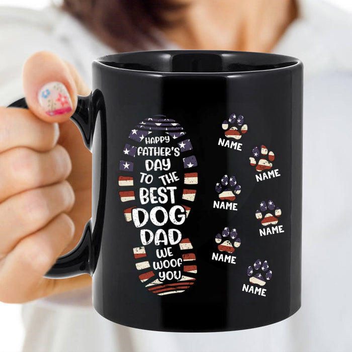 Personalized Ceramic Coffee Mug For Dog Dad Vintage USA Flag Footprint & Pawprint Custom Dog's Name 11 15oz Cup