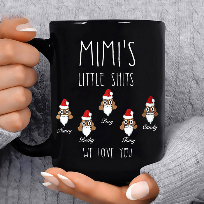 Personalized 11Oz 15Oz Coffee Mug For Grandma Mimi'S Little Shits Cute Shits Santa Hat Printed Custom Grandkids Name