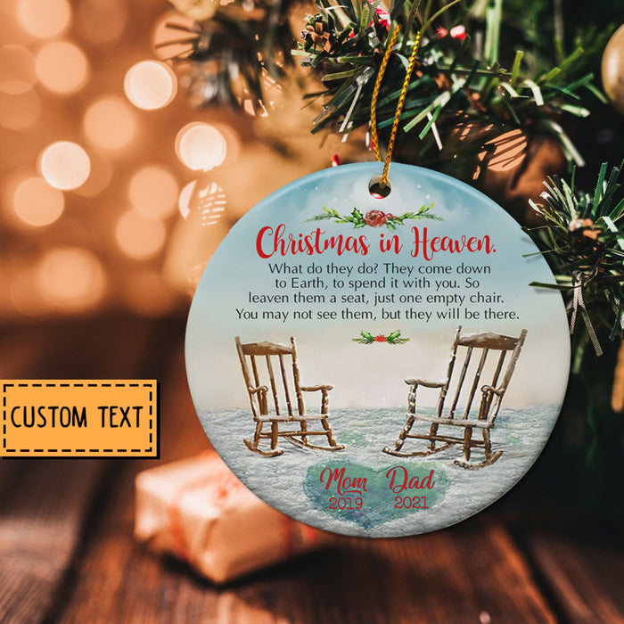 Personalized Memorial Ornament Christmas In Heaven For Dad Mom Empty Chair Loss Of Parents Custom Name And Year
