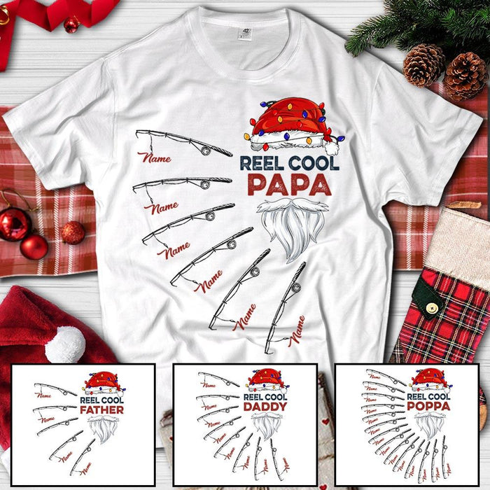 Personalized T-Shirt For Fishing Lovers Grandpa Reel Cool Papa Fishing Rods Printed Custom Grandkids Name Xmas Design