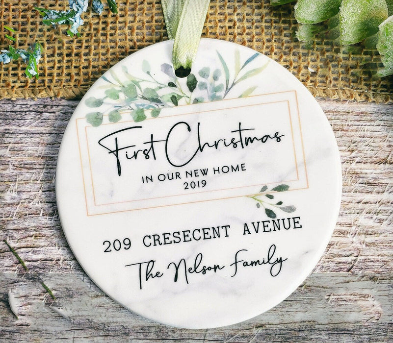 Personalized First Christmas In Our New Home Ornament For Newlyweds Custom Just Married Green Botanical Frame