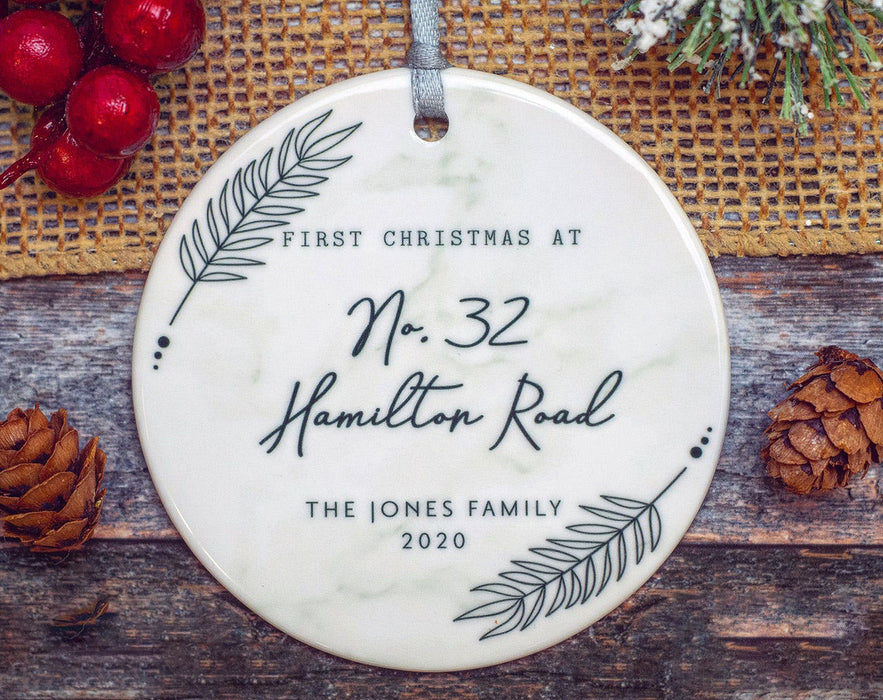 Personalized First Christmas At New House Ornament For Family Members Housewarming Black & White Marble Ornament Decor