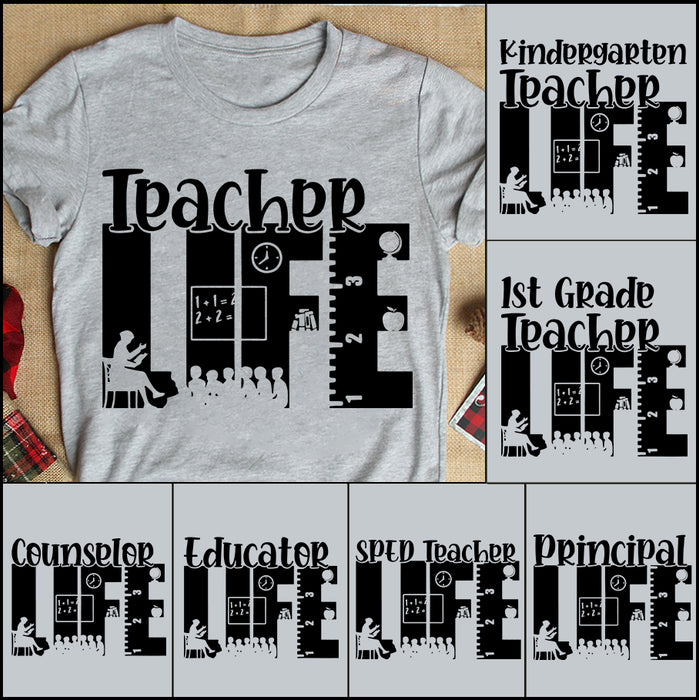 Personalized T-Shirt Teacher Life Apple Clock Student Notebook Ruler Art Printed Custom Title Back To School Outfit