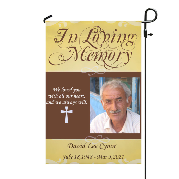 Personalized Memorial Gifts Flag For Family In Heaven Loved You With Heart Cross Custom Name Photo Cemetery Decoration