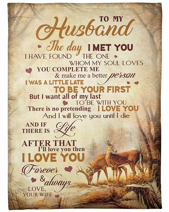 Personalized Vintage Blanket To My Husband The Day I Met You Print Deer In The Forest Blanket For Valentines Custom Name