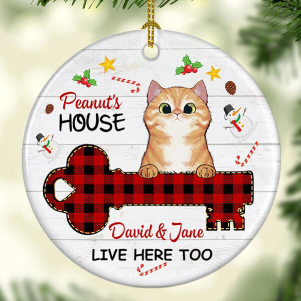 Personalized Ornament For Cat Owners Buffalo Red Plaid Key House Snowman Custom Name Tree Hanging Gifts For Christmas