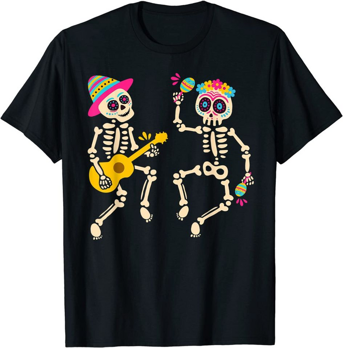 Classic Unisex T-Shirt For Men Women Dia De Los Muertos Skeleton Dancing Shirt Day Of The Dad Shirt Funny Skeleton Shirt