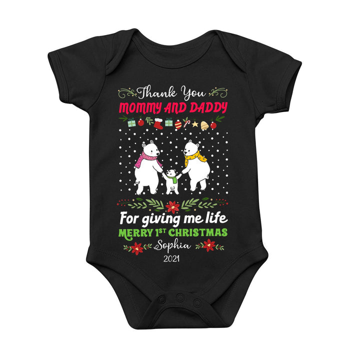 Personalized Family Bear Baby Onesie Outfits For Newborn Boy Girl Thank You Mommy Daddy Merry 1st Christmas Bodysuit