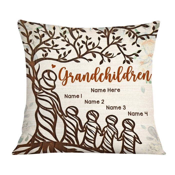 Personalized Square Pillow For Grandma Wooden Tree Roots Grandchildren Custom Grandkids Name Sofa Cushion Birthday Gifts