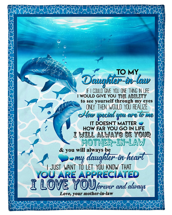 Personalized To My Daughter In Law From Mother In Law Sea Dolphins Fleece Sherpa Blanket I Love You Forever And Always
