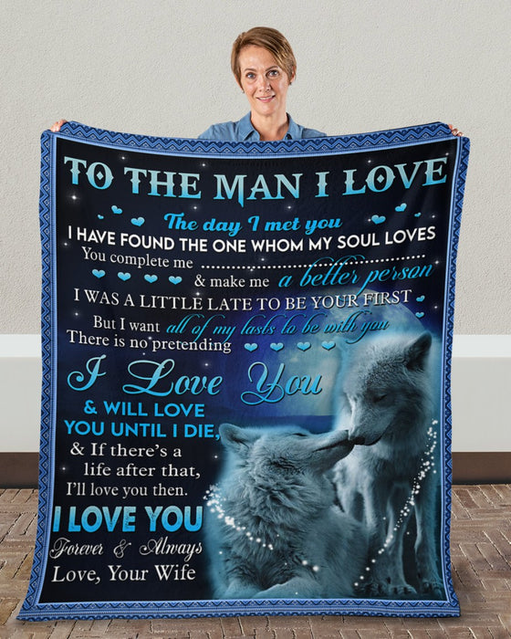 Personalized Love Blanket To My Husband To The Man I Love White Wolf Couple Print Valentine Blankets Custom Name