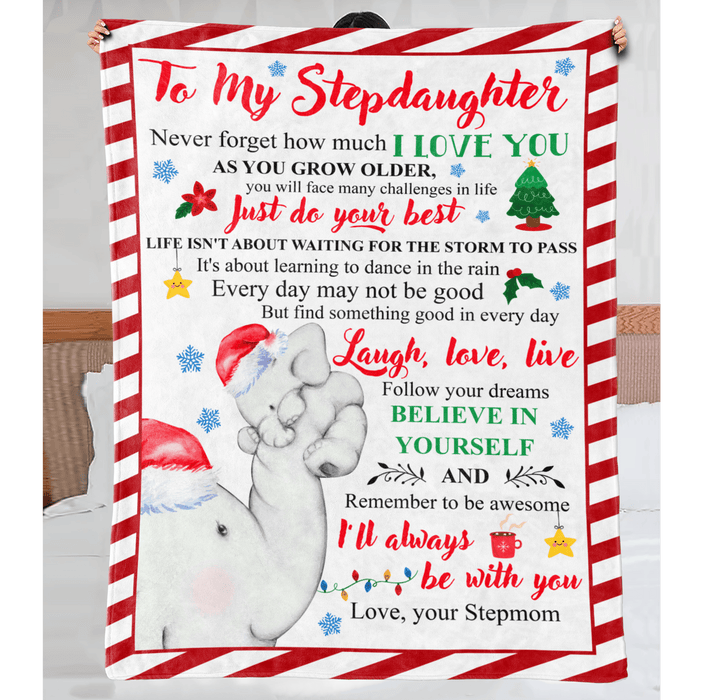 Personalized To My Stepdaughter Blanket From Bonus Mom Dad Dancing In The Rain Elephant Custom Name Gifts For Christmas