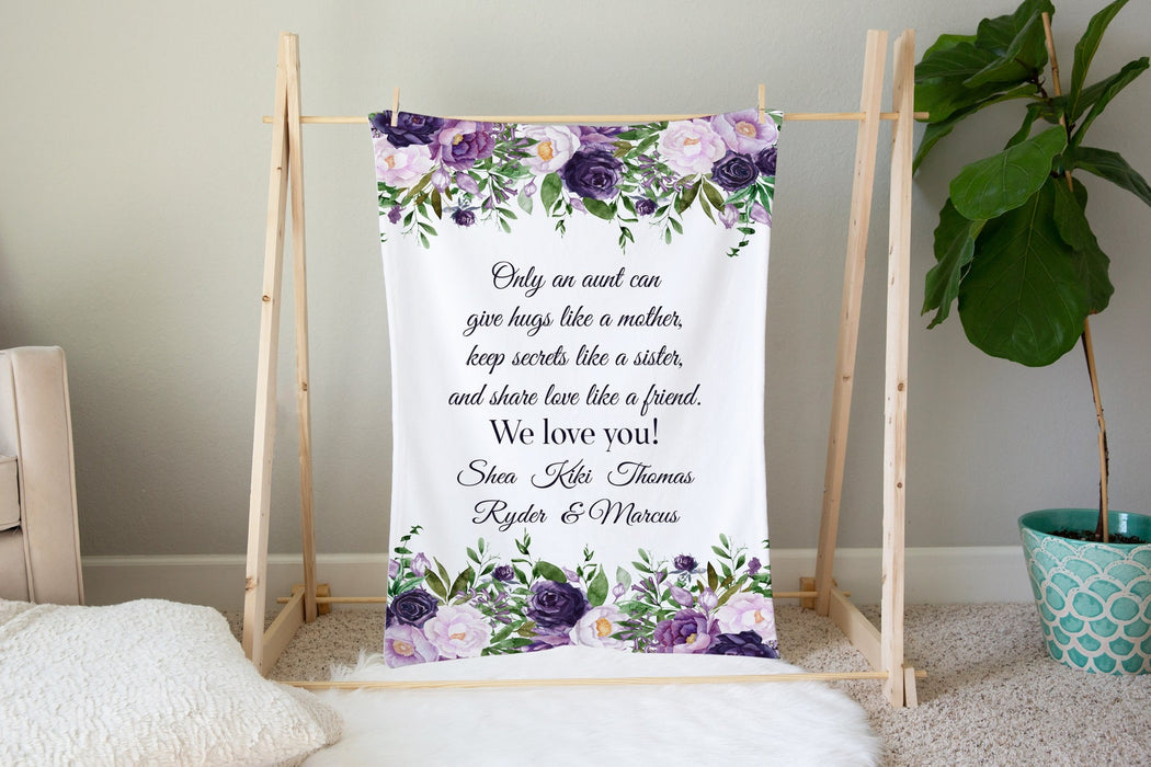 Personalized Purple Floral Blanket For Aunt We Love You Family Lovely Blankets Custom Kids Name