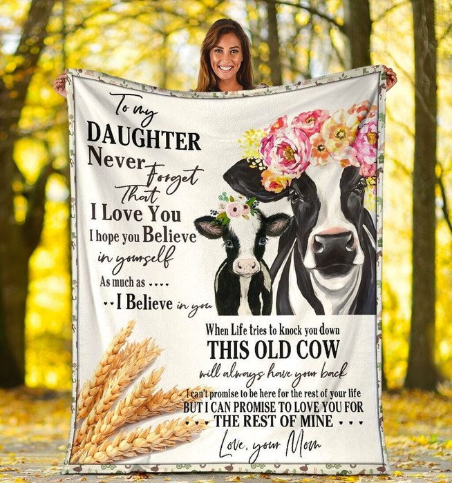 Personalized Farming Blanket To My Daughter Rustic Floral Cow Heifer Blanket For Mothers Day Custom Name