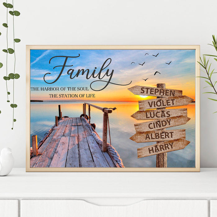Personalized Wall Art Canvas For Family Sunset On The Lake Street Sign Poster Print Custom Multi Name