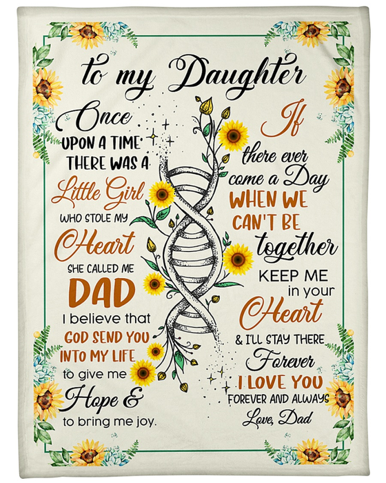 Personalized Blanket To My Daughter From Dad Cute Sunflower Design DNA Printed Rustic Background Custom Name