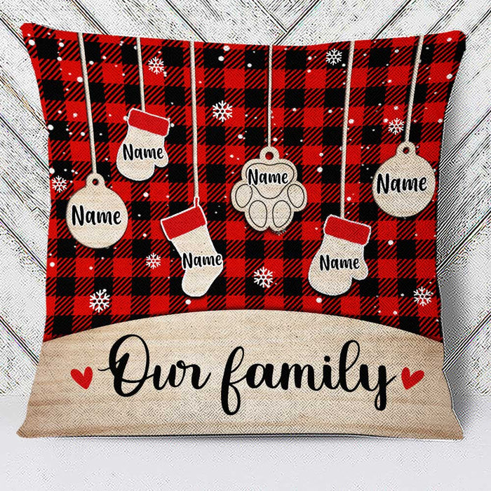 Personalized Square Pillow Gifts For Grandma Family Pet Lover Plaid Paws Stocking Custom Grandkids Name Sofa Cushion