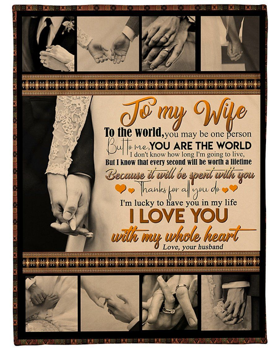 Personalized Romantic Blanket To My Wife For Valentines Print Photo Hand In Hand Custom Name Wedding Blankets