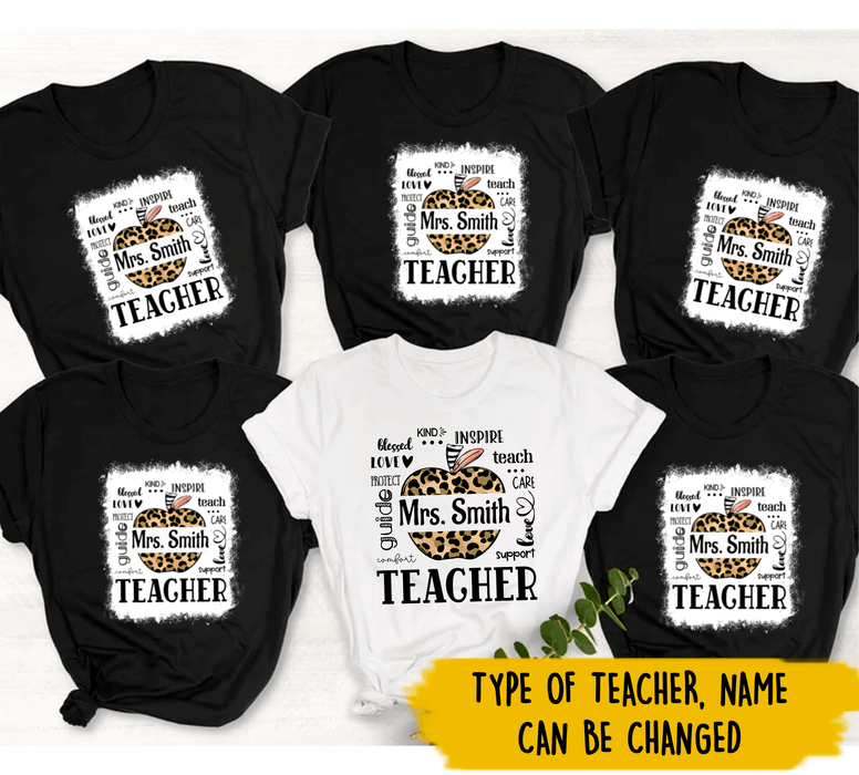 Personalized T-Shirt For Teachers Love Protect Guide Leopard Apple Design Custom Name Back To School Outfit