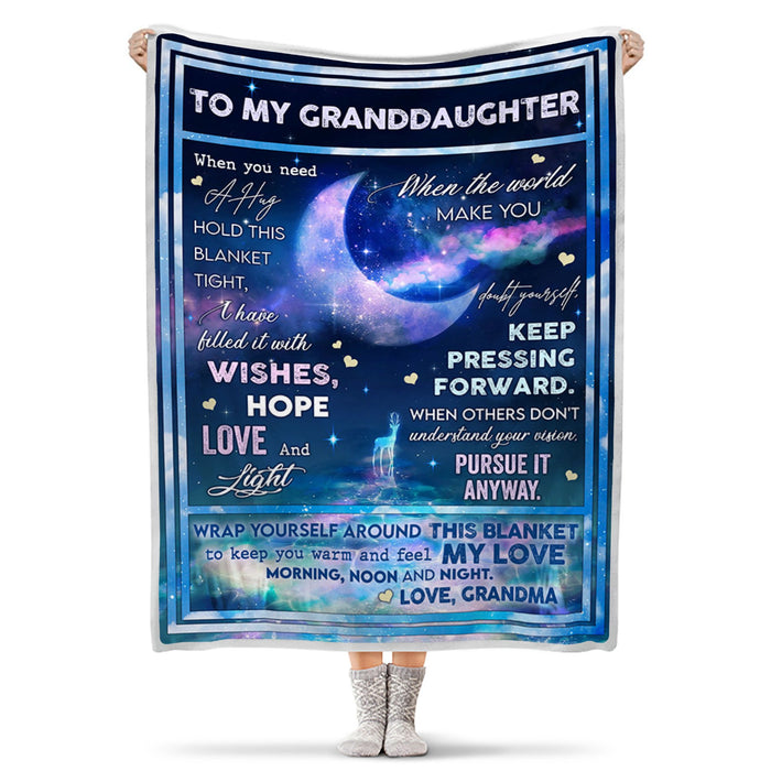 Personalized To My Granddaughter Blanket From Grandma When You Need A Hug Hold This Blanket Tight Deer Printed