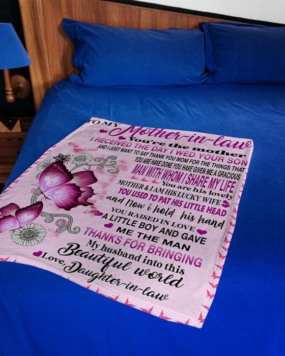 Personalized Blanket To My Mother In Law From Daughter Thank You Beautiful Flower & Butterfly Printed Custom Name