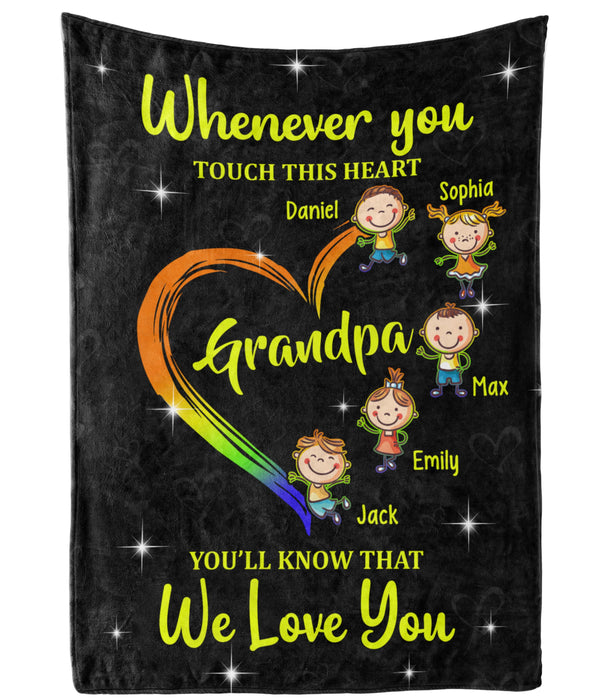 Personalized Blanket To My Grandpa From Grandkid Whenever You Touch This Heart Colorful Heart Print Custom Name