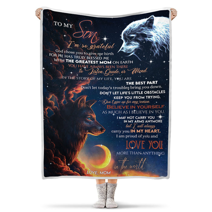 Personalized To My Son Blanket From Mom Dad In The Story Of My Life You Are The Best Part Wolf & Crescent Moon Printed