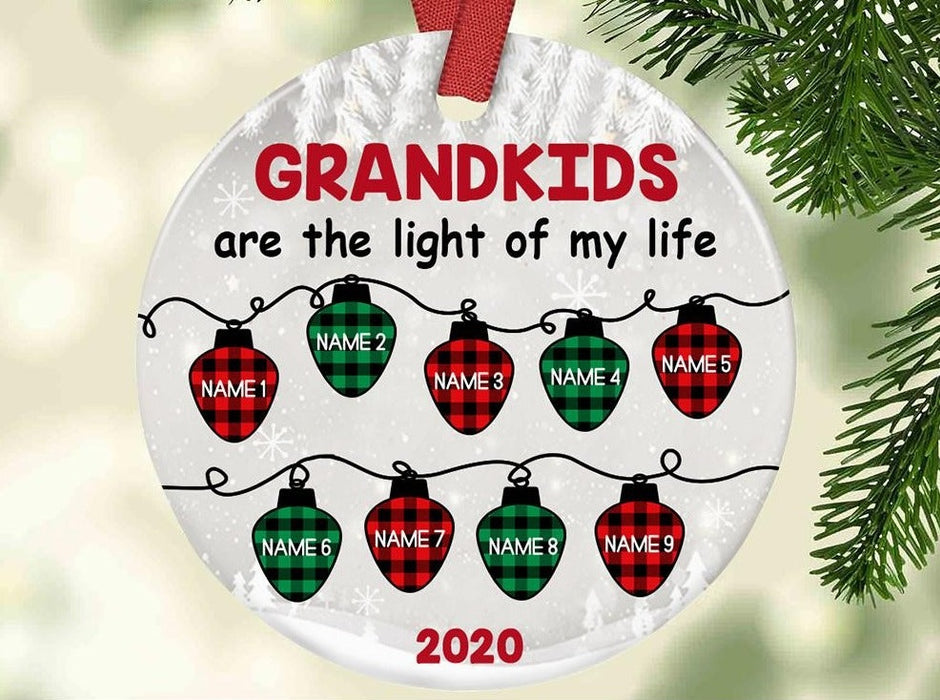 Personalized Ornament For Grandma From Grandchild Kids Are The Light Of My Life Plaid Custom Name Gifts For Christmas