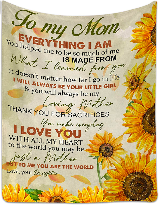 Personalized To My Mom Blanket From Daughter I Love You With All My Heart Sunflower Printed Mother'S Day Blanket