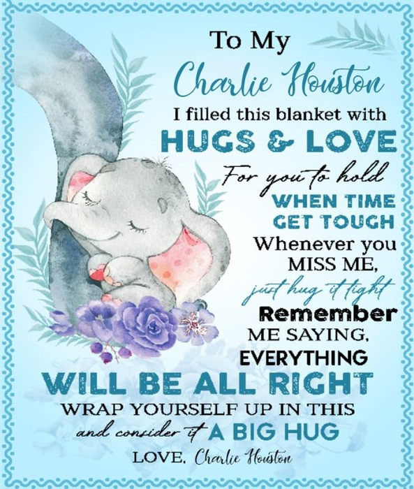 Personalized To My Grandchildren Fleece Blanket From Grandparents Cute Elephants Hug Prints Custom Nickname & Name