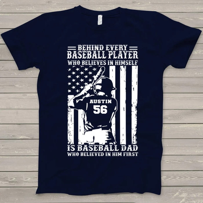 Personalized T-Shirt For Baseball Lovers USA Flag And Baseball Player Design Custom Name & Number Father's Day Shirt