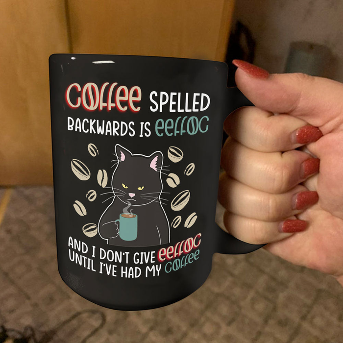 Classic Ceramic Coffee Mug For Cat Dad Cat Mom Coffee Spelled Backwards Annoyed Cat Print Custom Name 11 15oz Cup