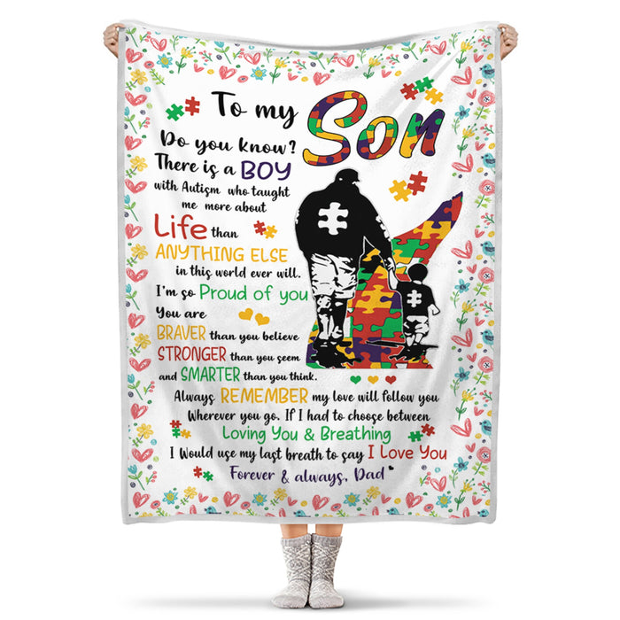 Personalized To My Son Blanket From Dad Autism Walk Watercolor Blanket You Are Braver Than You Believe