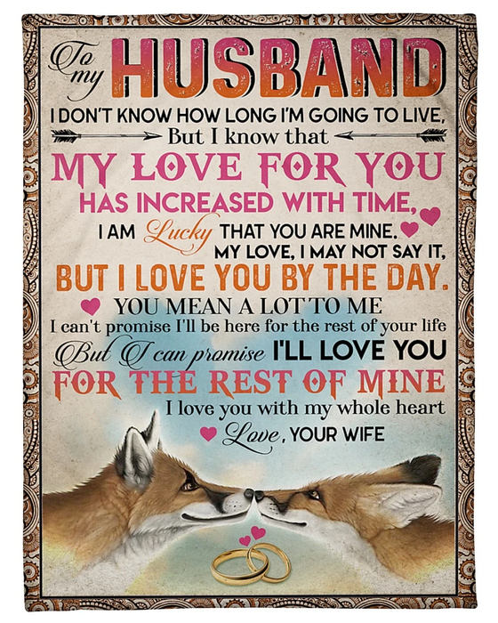 Personalized To My Husband Fleece Blanket From Wife Print Ring & Fox Couple I'M Lucky That You Are Mine Custom Name