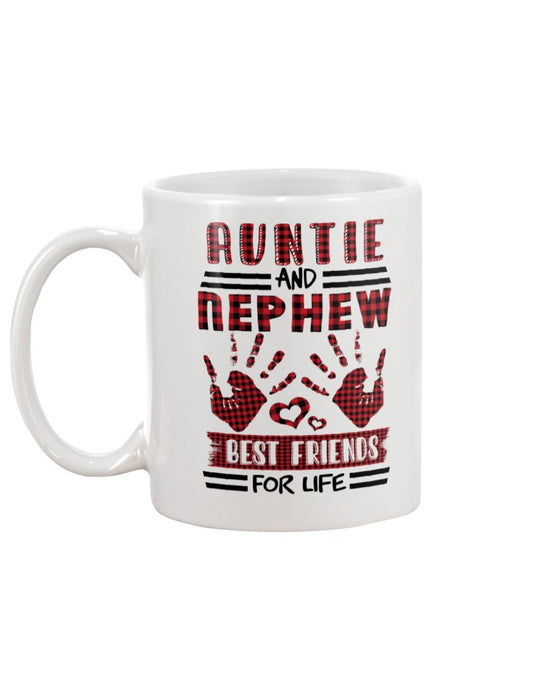 Personalized Coffee Mug For Aunt From Niece Nephew Hand Print Red Plaid Friends For Life Custom Name Gifts For Christmas