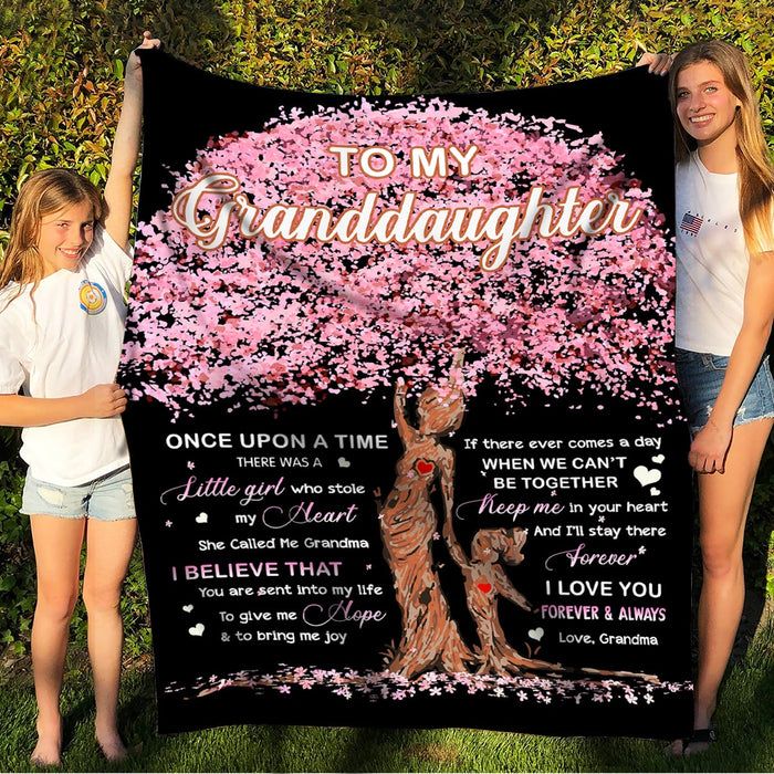 Personalized To My Granddaughter Blanket From Grandma Once Upon A Time There Was A Little Girl Pink Tree Printed